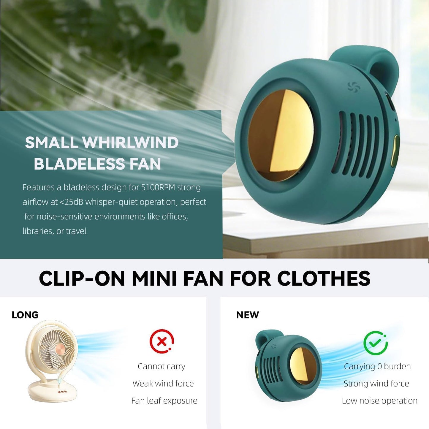 Portable Bladeless Clip Fan | مروحة محمولة بدون شفرات بمشبك